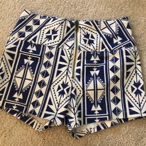 Tribal Print High Waisted Zip Front Shorts
